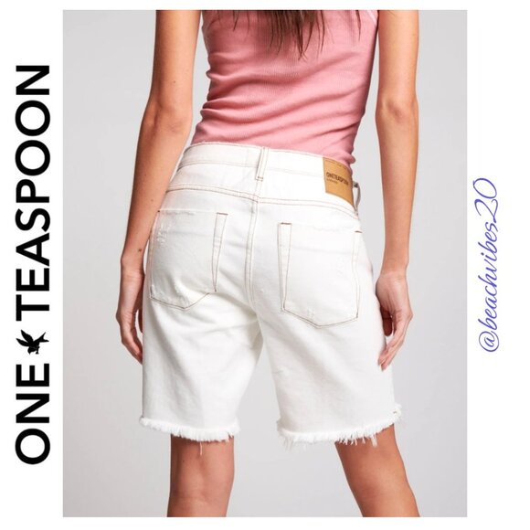 ONE TEASPOON Stevies Long Boyfriend Short White Beauty 25 NWT O-291 *FLAW* - Picture 3 of 11